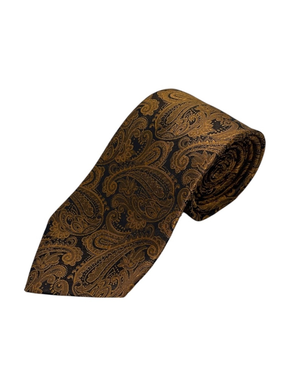 Roberto Gabbani Vintage Handmade Silk Paisley Tie Black Copper Gold Mens Necktie
